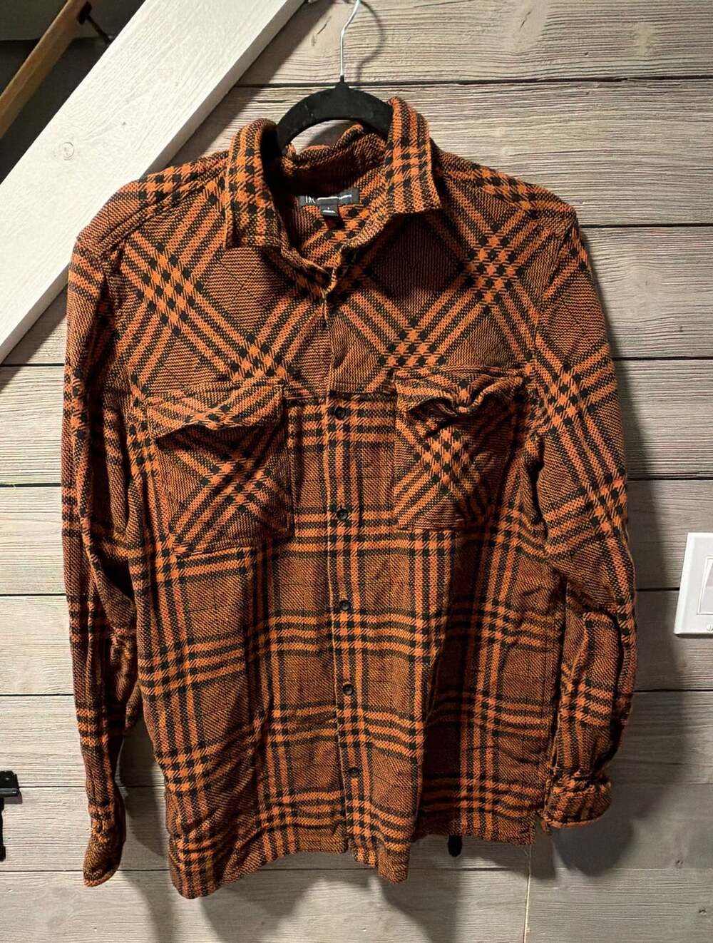 INC International Concepts Plaid Overshirt Size L Orange Black